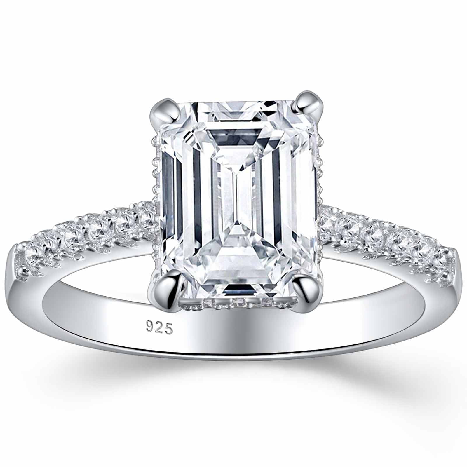 SHELOVES 3 Carat Emerald Cut Engagement Rings AAAAA White Cz 925 Sterling Silver Promise Wedding Ring Size 7
