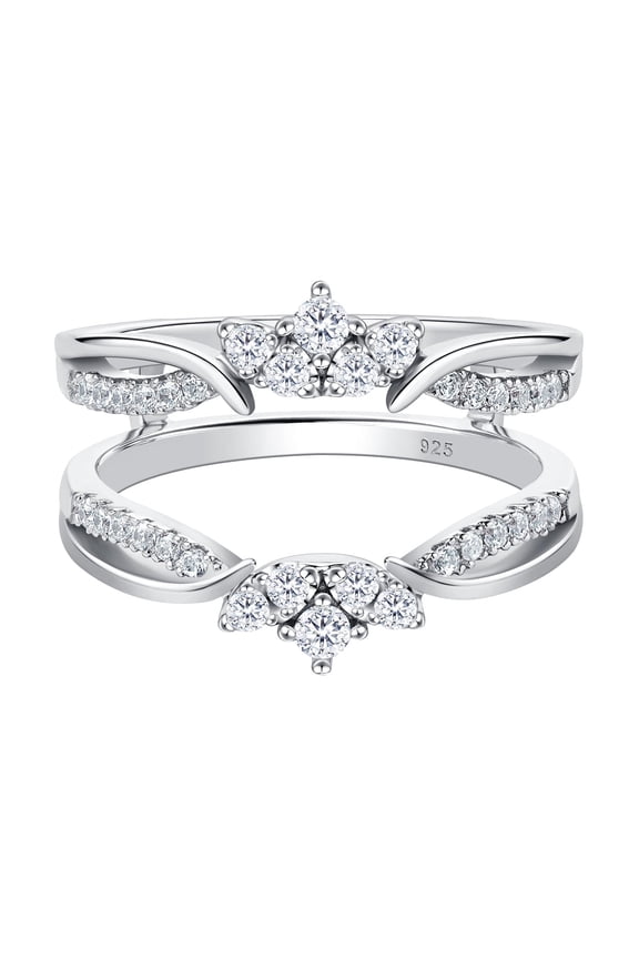 SHELOVES 925 Sterling Silver Guard Ring Enhancers for Women Crown Engagement AAAAA CZ Exquisite Wedding Band Size 6