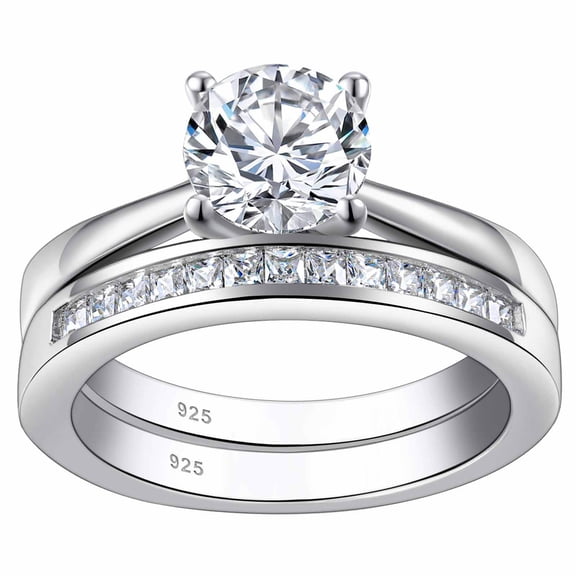 SHELOVES 925 Sterling Silver Wedding Rings Set Soliraire Engagement Rings Round CZ Cubic Zirconia Wedding Bands Size 7