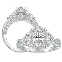 SHELOVES 1.7ct Marquise Cluster Halo Wedding Engagement Rings For Women Art Deco AAAAA CZ 925 Sterling Silver Size 7