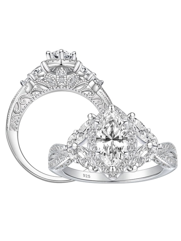SHELOVES 1.7ct Marquise Cluster Halo Wedding Engagement Rings For Women Art Deco AAAAA CZ 925 Sterling Silver Size 9