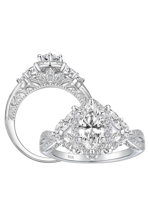 SHELOVES 1.7ct Marquise Cluster Halo Wedding Engagement Rings For Women Art Deco AAAAA CZ 925 Sterling Silver Size 9