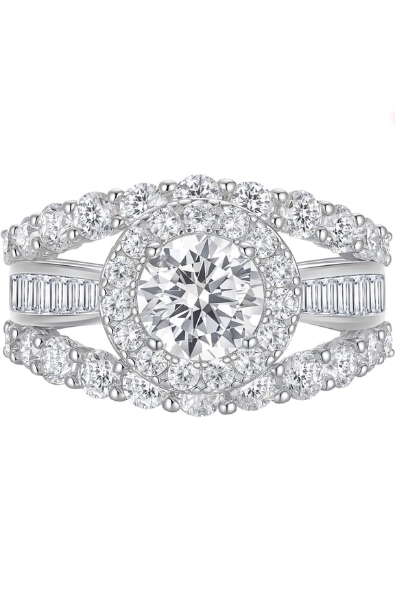 SHELOVES Brilliant Round Halo Wedding Rings for Women Vintage CZ Bridal Ring Sets 925 Sterling Silver Sz 7