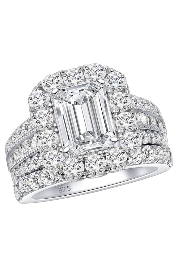 SHELOVES 3.6Ct Emerald Cut Wedding Ring Sets For Women AAAAA Cubic Zirconia Bridal Sets 925 Sterling Silver Size 9