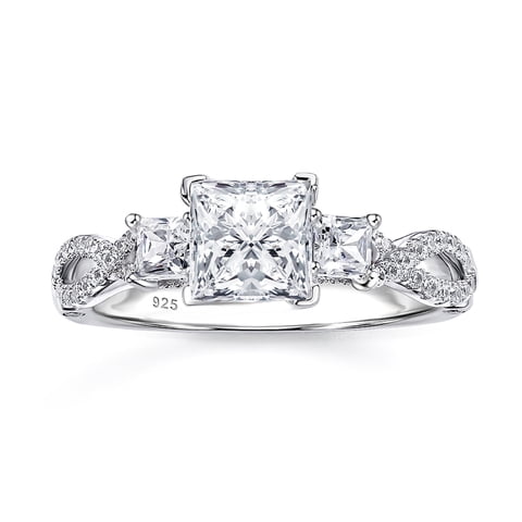 SHELOVES Engagement Rings for Women Vintage Three Stone Princess Cut Cubic Zirconia Promise Wedding Rings 925 Sterling Silver Size 7