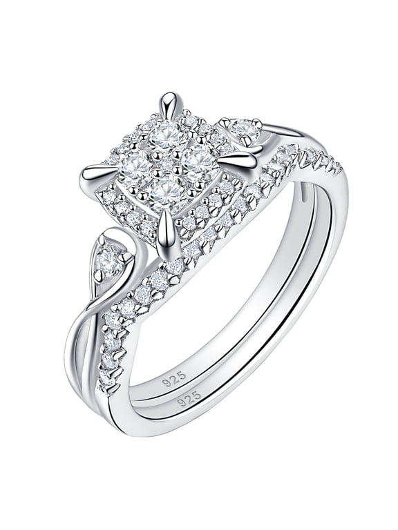SHELOVES Infinity 925 Sterling Silver Wedding Rings Set for Women Round Cut Princess Cluster CZ Size 5.5