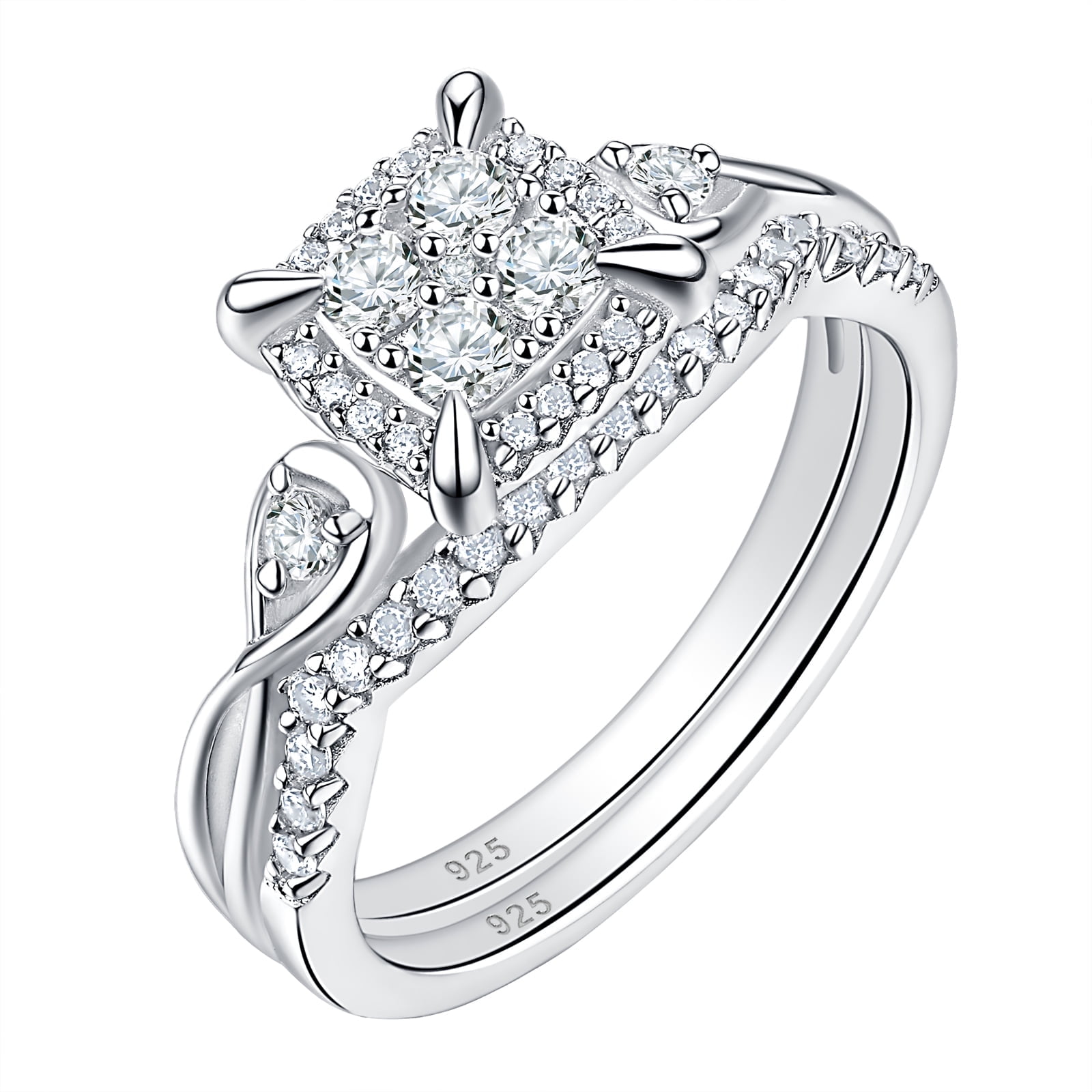 SHELOVES Infinity Sterling Silver Wedding Rings Set Round Cut Princess Cluster Cz for Women Size 7