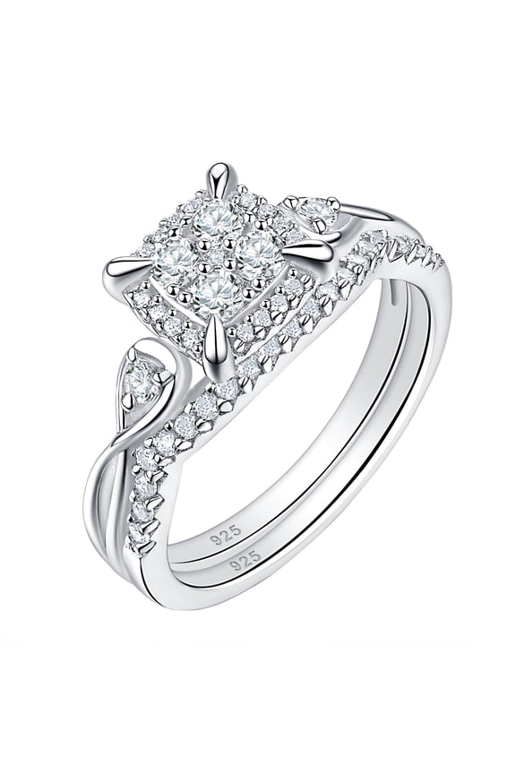 SHELOVES Infinity Sterling Silver Wedding Rings Set Round Cut Princess Cluster Cz for Women Size 7