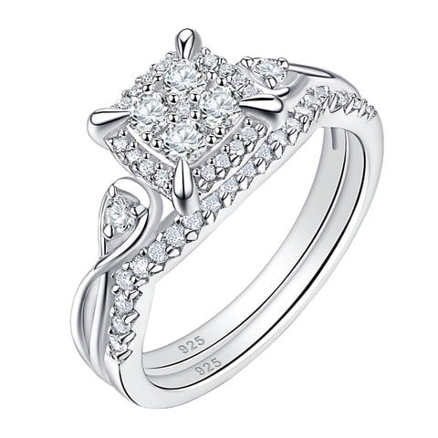 SHELOVES Infinity 925 Sterling Silver Wedding Rings Set for Women Round Cut Princess Cluster CZ Size 7
