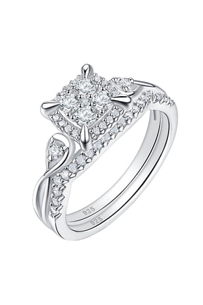 SHELOVES Infinity 925 Sterling Silver Wedding Rings Set for Women Round Cut Princess Cluster CZ Size 7