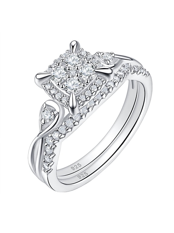 SHELOVES Infinity 925 Sterling Silver Wedding Rings Set for Women Round Cut Princess Cluster CZ Size 8