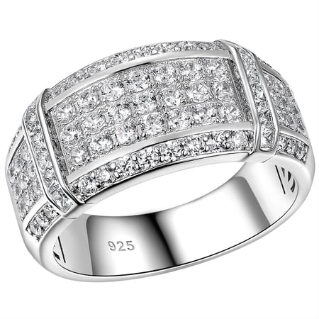 SHELOVES Mens Wedding Rings 925 Sterling Silver Rings Wedding Band for Man Round Cut AAAAA Cubic Zirconia CZ Size 10