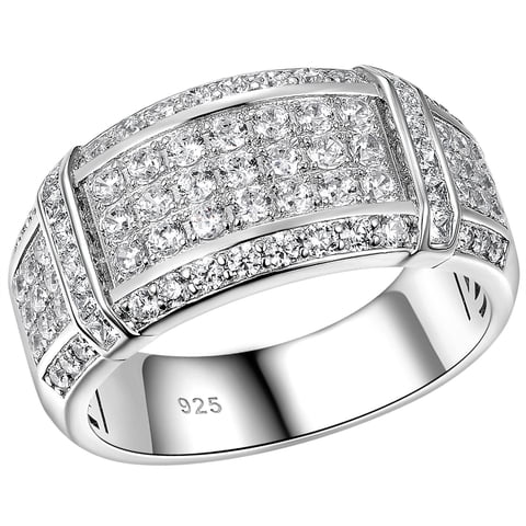 SHELOVES Mens Wedding Rings 925 Sterling Silver Rings Wedding Band for Man Round Cut AAAAA Cubic Zirconia CZ Size 10