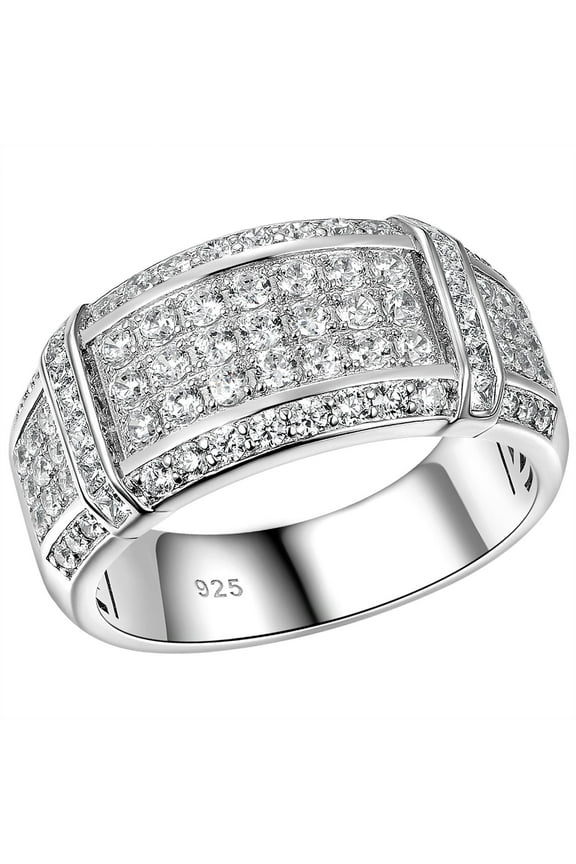 SHELOVES Mens Wedding Rings 925 Sterling Silver Rings Wedding Band for Man Round Cut AAAAA Cubic Zirconia CZ Size 10