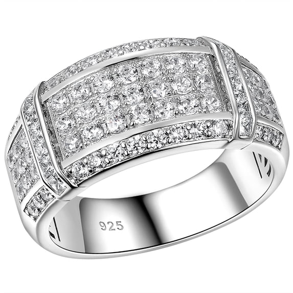 SHELOVES Mens Wedding Rings 925 Sterling Silver Rings Wedding Band for Man Round Cut AAAAA Cubic Zirconia CZ Size 12