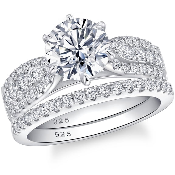 SHELOVES Moissanite 925 Sterling Silver Wedding Rings for Women Round Cut Engagement Rings Bridal Ring Set for Her Size 7