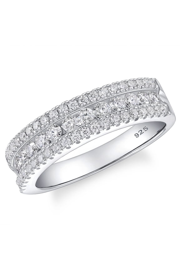 SHELOVES Moissanite Triple Row Wedding Band Rings for Her 925 Sterling Silver Eternity Ring for Women Size 6