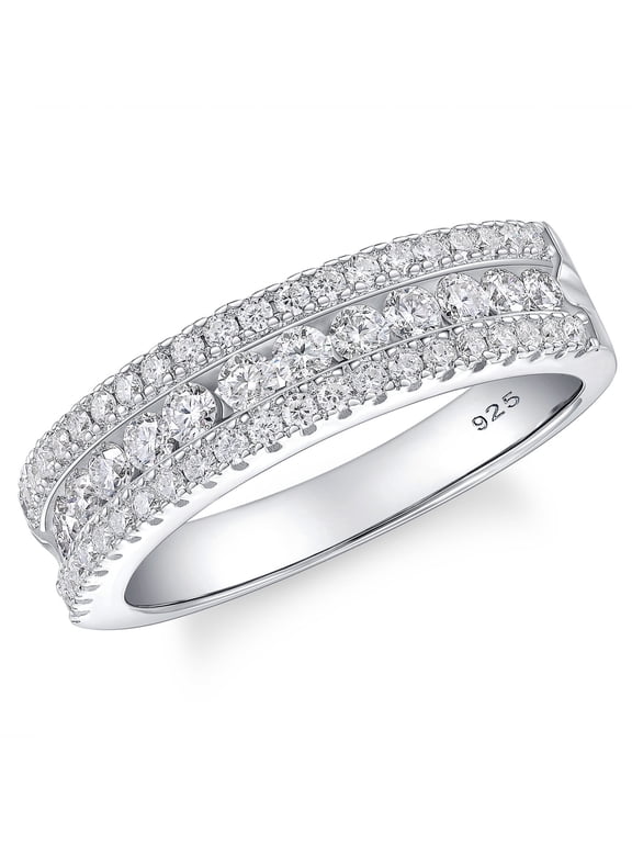 SHELOVES Moissanite Triple Row Wedding Band Rings for Her 925 Sterling Silver Eternity Ring for Women Size 8