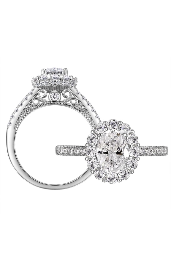 SHELOVES 1.8 Carat Oval Halo Engagement Rings for Women AAAAA Cubic Zirconia Wedding Rings 925 Sterling Silver Size 6