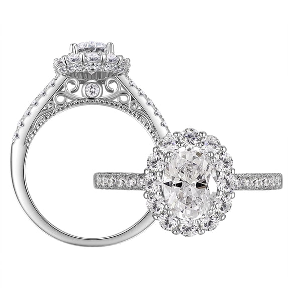 SHELOVES 1.8 Carat Oval Halo Engagement Rings for Women AAAAA Cubic Zirconia Wedding Rings 925 Sterling Silver Size 6