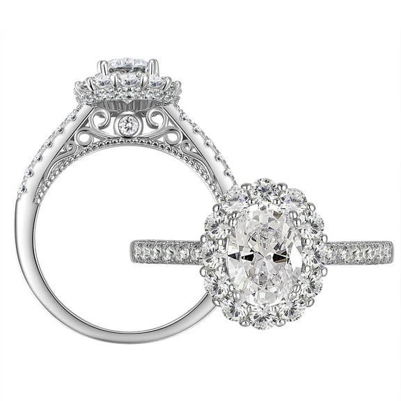 SHELOVES 1.8 Carat Oval Halo Engagement Rings for Women AAAAA Cubic Zirconia Wedding Rings 925 Sterling Silver Size 7