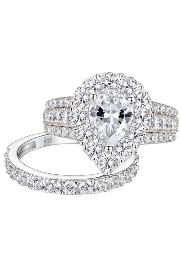 SHELOVES Pear Cubic Zirconia Wedding Ring Sets For Women Teardrop Halo Bridal Sets 925 Sterling Silver Size 9