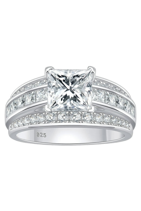 SHELOVES Princess Cut Wedding Rings for Women AAAAA Cubic Zirconia Engagement Ring 925 Sterling Silver Size 7
