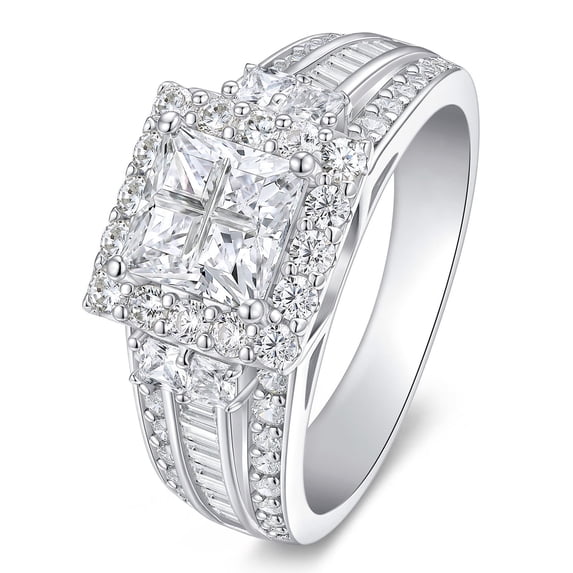 SHELOVES Princess Grid Cut CZ Engagement Rings for Women Square Halo ...