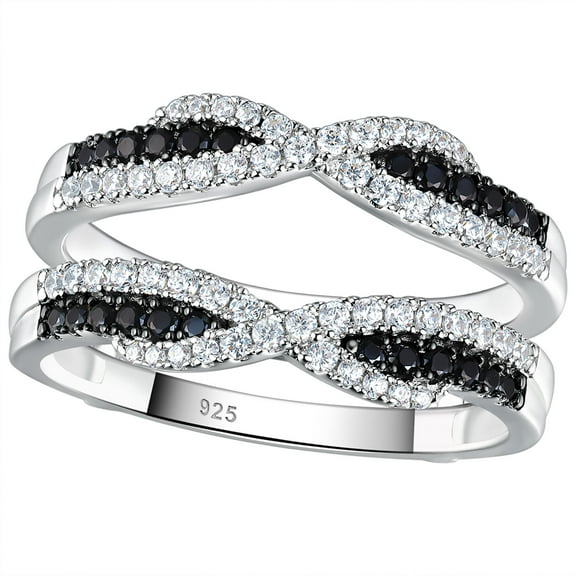 SHELOVES Ring Enhancer for Engagement Rings Black White Cubic Zirconia Wedding Bands 925 Sterling Silver Size 5