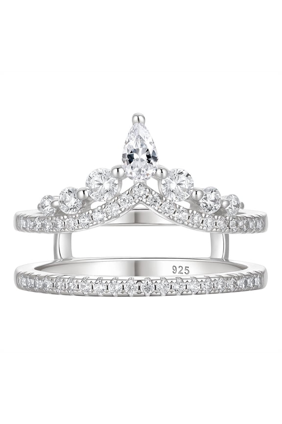 SHELOVES Teardrop Pear Cut Wedding Rings Enhancer for Engagement Rings CZ 925 Sterling Silver Wedding Bands Size 5