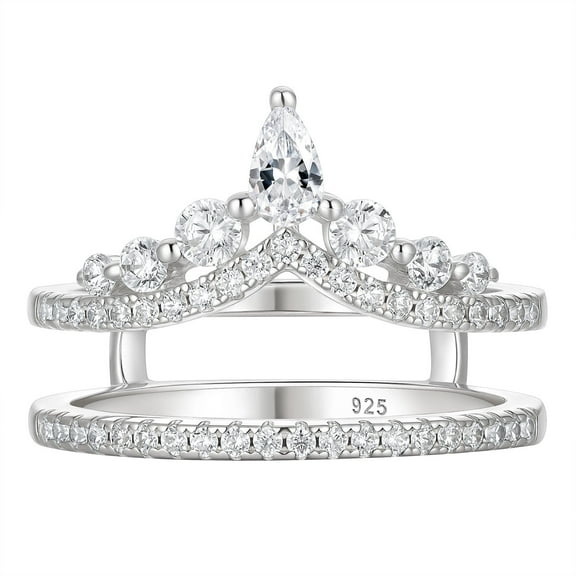 SHELOVES Teardrop Pear Cut Wedding Rings Enhancer for Engagement Rings CZ 925 Sterling Silver Wedding Bands Size 7