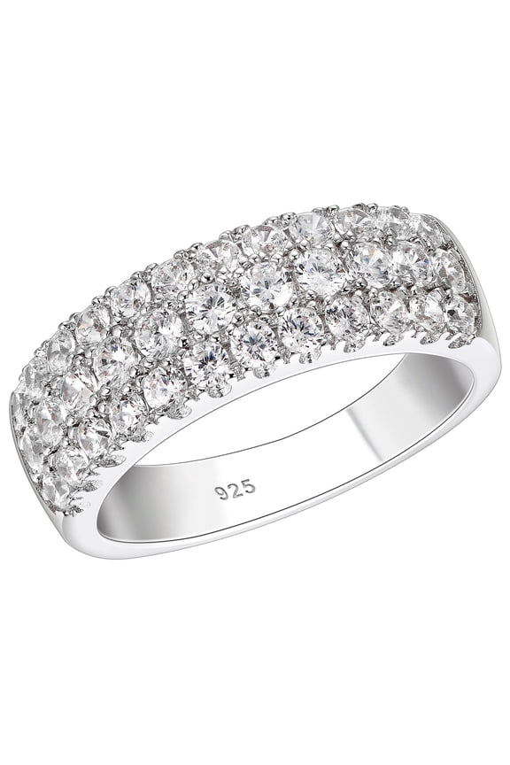 SHELOVES 1.8 Ct Three Row Eternity Ring for Women Round AAAAA CZ 925 Sterling Silver Wedding Bands Rings for Her Size 5