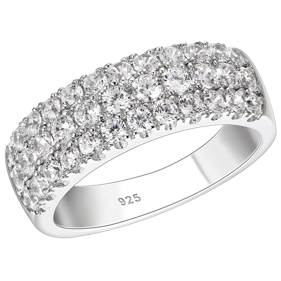 SHELOVES 1.8 Ct Three Row Eternity Ring for Women Round AAAAA CZ 925 Sterling Silver Wedding Bands Rings for Her Size 6