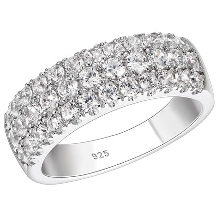SHELOVES 1.8 Ct Three Row Eternity Ring for Women Round AAAAA CZ 925 Sterling Silver Wedding Bands Rings for Her Size 7