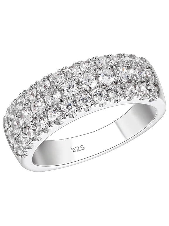SHELOVES 1.8 Ct Three Row Eternity Ring for Women Round AAAAA CZ 925 Sterling Silver Wedding Bands Rings for Her Size 7