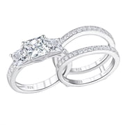 SHELOVES 1.9 Carat Three-Stone Princess Cut AAAAA CZ Wedding Rings for Women Engagement Ring Sets 925 Sterling Silver Size 7