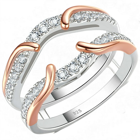 SHELOVES Two Tone Rose Gold Ring Guard 925 Sterling Silver Round CZ Ring Enhancer for Engagement Rings Size 7