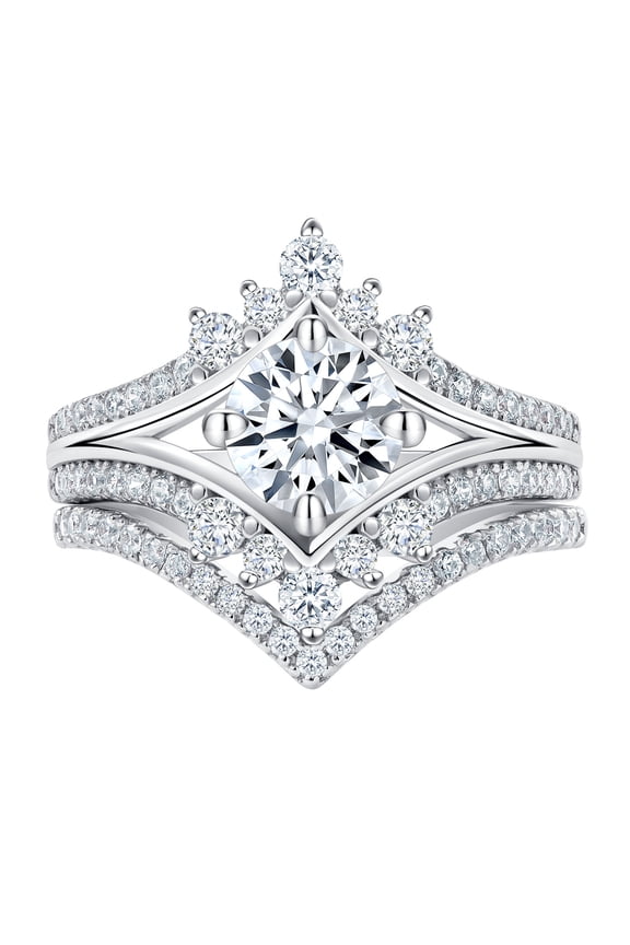 SHELOVES Vintage Crown Shape Wedding Engagement Ring Sets Sterling Silver Chevron Stacking Band Size 7