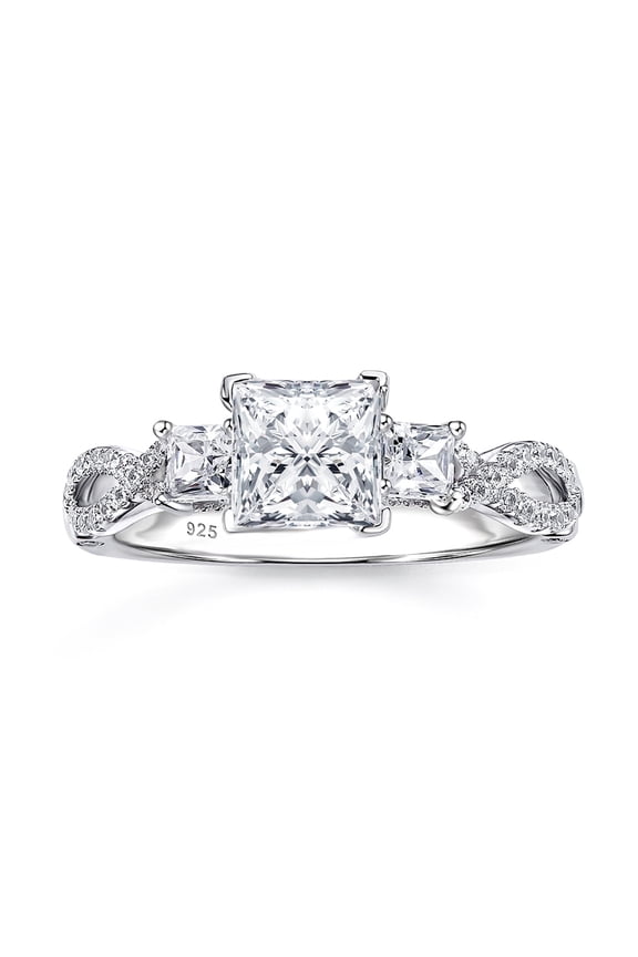 SHELOVES Engagement Rings for Women Vintage Three Stone Princess Cut Cubic Zirconia Promise Wedding Rings 925 Sterling Silver Size 10