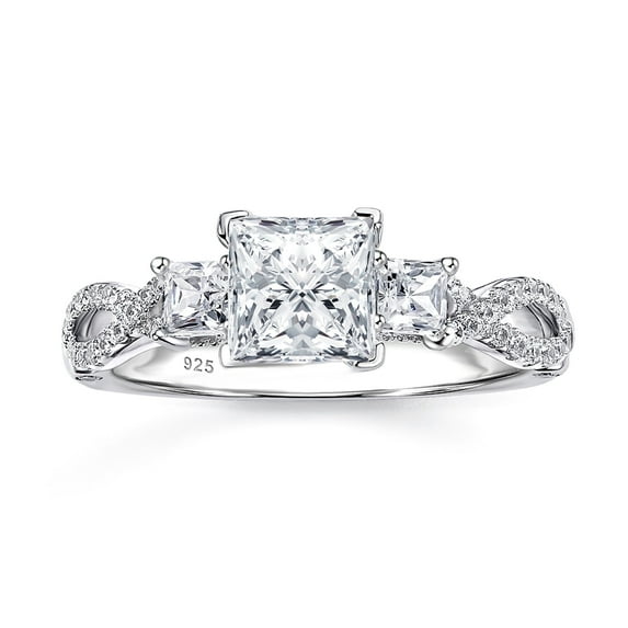 SHELOVES Engagement Rings for Women Vintage Three Stone Princess Cut Cubic Zirconia Promise Wedding Rings 925 Sterling Silver Size 5.5