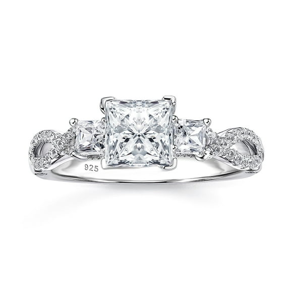 SHELOVES Engagement Rings for Women Vintage Three Stone Princess Cut Cubic Zirconia Promise Wedding Rings 925 Sterling Silver Size 5