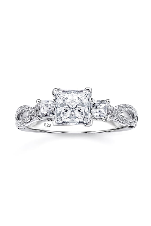 SHELOVES Engagement Rings for Women Vintage Three Stone Princess Cut Cubic Zirconia Promise Wedding Rings 925 Sterling Silver Size 6