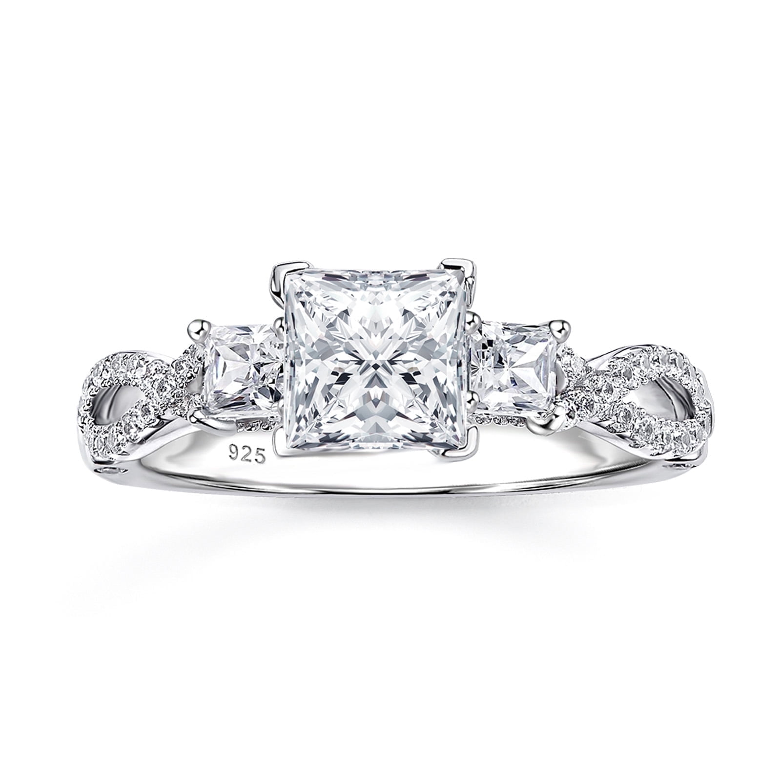 SHELOVES Engagement Rings for Women Vintage Three Stone Princess Cut Cubic Zirconia Promise Wedding Rings 925 Sterling Silver Size 7