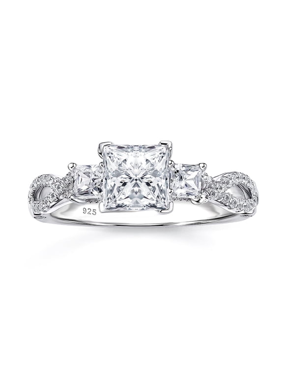 SHELOVES Engagement Rings for Women Vintage Three Stone Princess Cut Cubic Zirconia Promise Wedding Rings 925 Sterling Silver Size 7