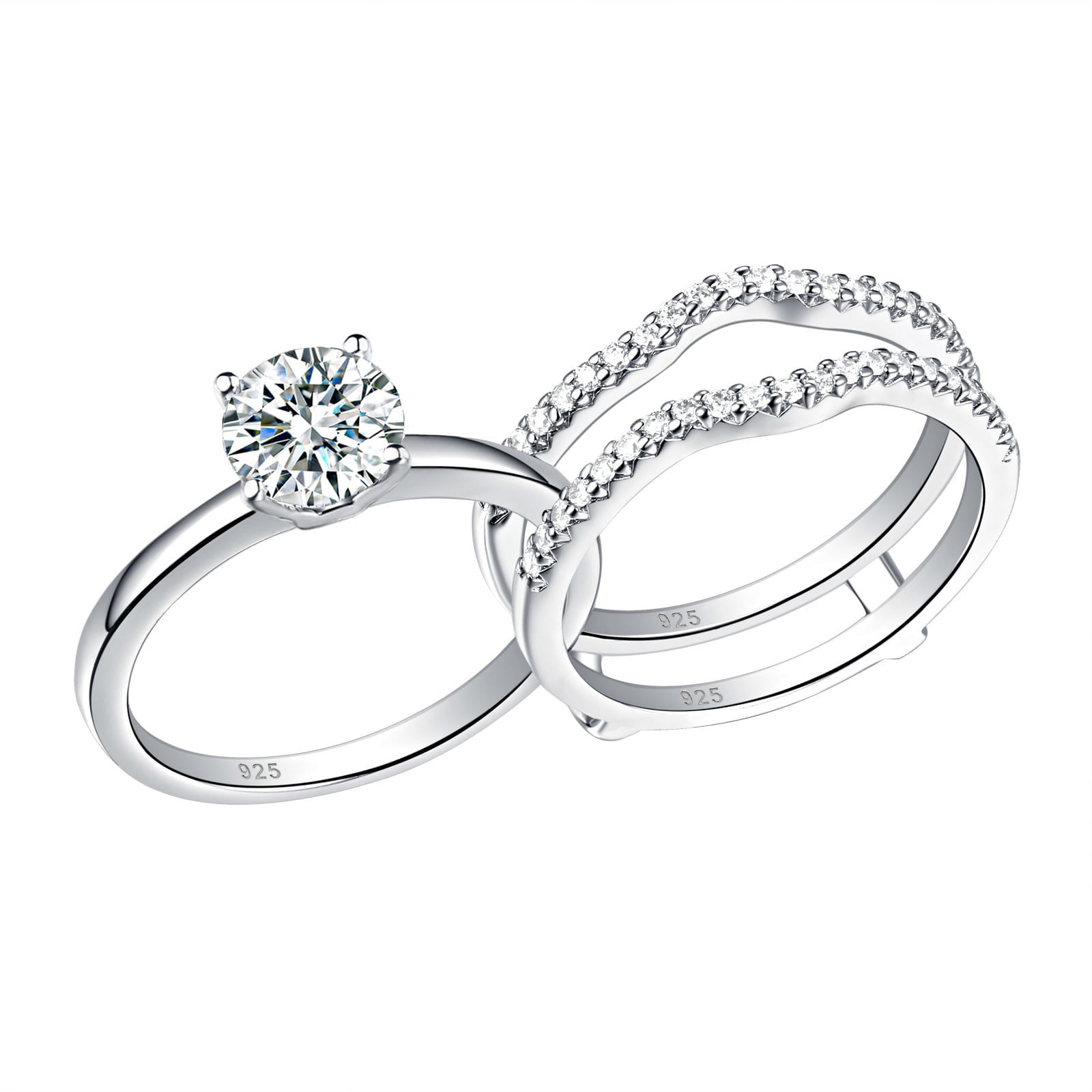 SHELOVES Wedding Rings for Women Solitaire Round Cz Engagement Ring Set 925 Sterling Silver Size 7