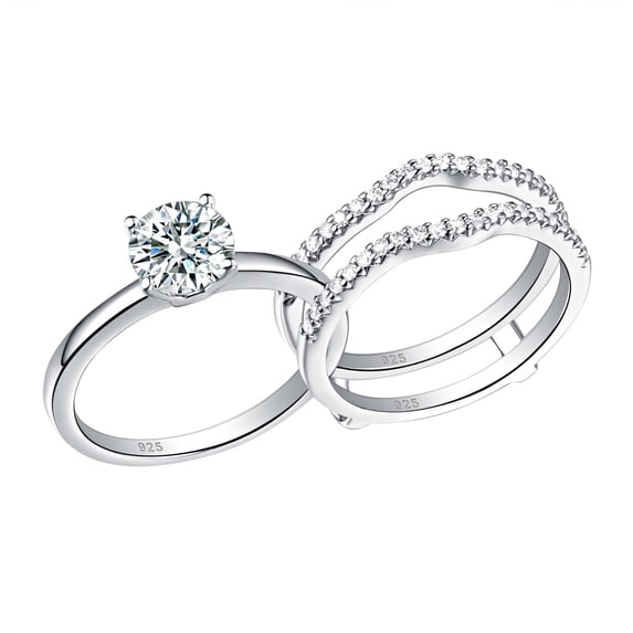 SHELOVES Wedding Rings for Women Solitaire Round Cz Engagement Ring Set 925 Sterling Silver Size 9