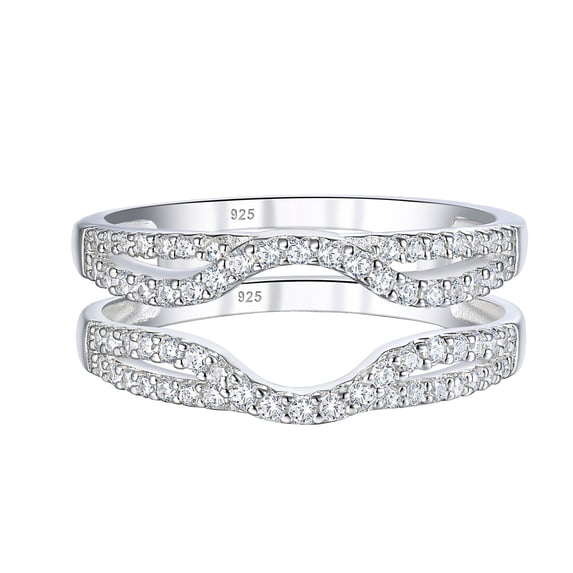 SHELOVES Womens 925 Sterling Silver Ring Enhancer Round White AAAAA CZ Infinity Wrap Guard Rings Wedding Band Size 5