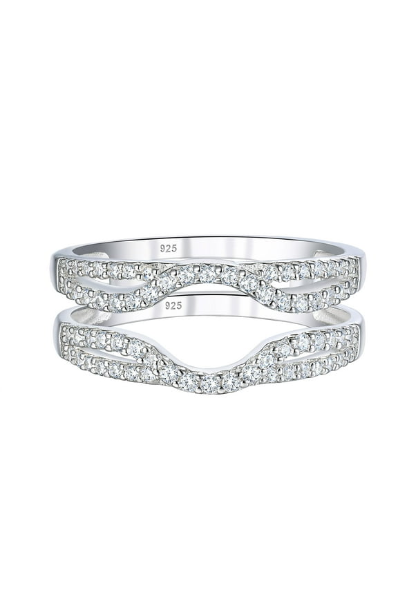 SHELOVES Womens 925 Sterling Silver Ring Enhancer Round White AAAAA CZ Infinity Wrap Guard Rings Wedding Band Size 7
