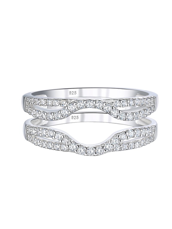 SHELOVES Womens 925 Sterling Silver Ring Enhancer Round White AAAAA CZ Infinity Wrap Guard Rings Wedding Band Size 7