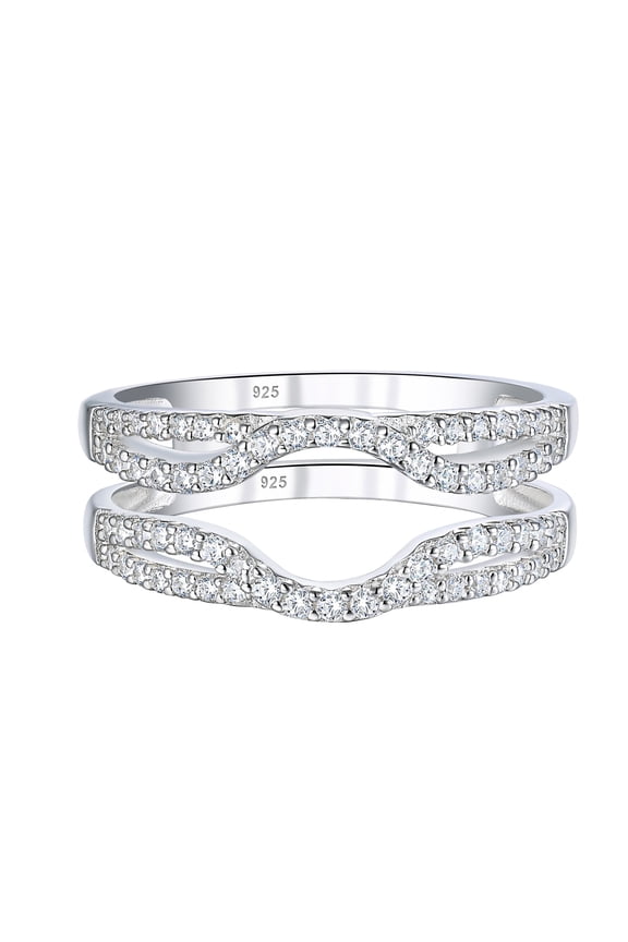 SHELOVES Womens 925 Sterling Silver Ring Enhancer Round White AAAAA CZ Infinity Wrap Guard Rings Wedding Band Size 7
